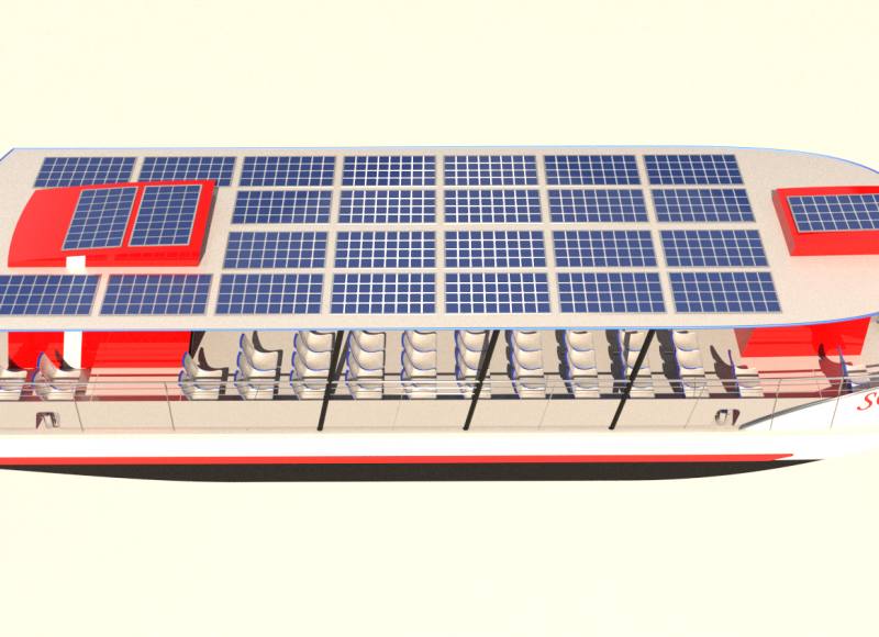 Un bateau recouvert de panneaux solaires